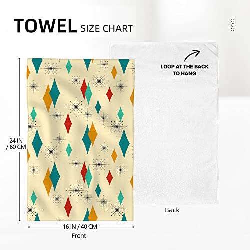 Bapcoku Mid Century Modern Retro Kitchen Towels Decorative Set Absorbent Dish Clothes 2 Piece Geometric Diamond Geometry Yellow Hand Towels 16X24 In #TOP1