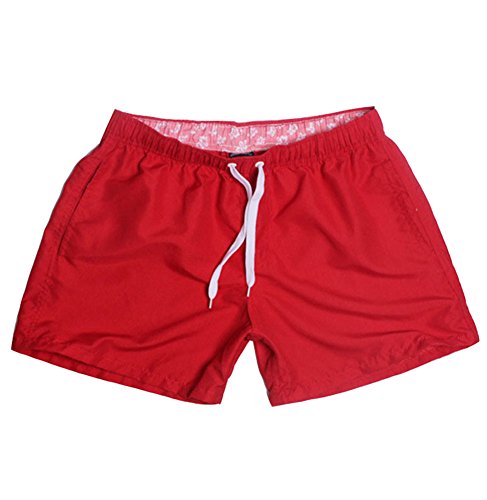 LaoZan Homme Short Pantalon Sportif Pantalon Court Shorts De Plage Séchage Rapide Couleur Unie Rouge L Cover