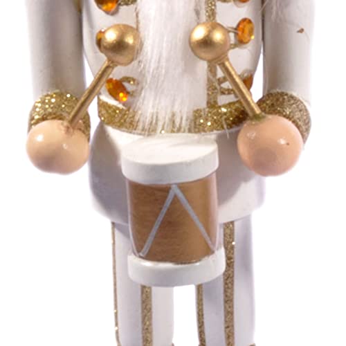 Ciao Christmas Nutcracker Toy Soldier Drummer (24cm) Wooden Glittery Decoration, Gold/White