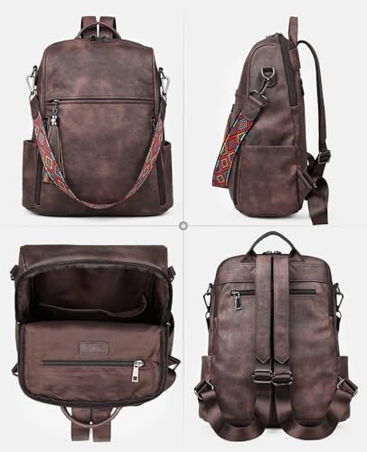 Image of FADEON Leather Backpack Purse for Women Designer Travel Backpack Purses PU Fashion Ladies Shoulder Bag with Tassel