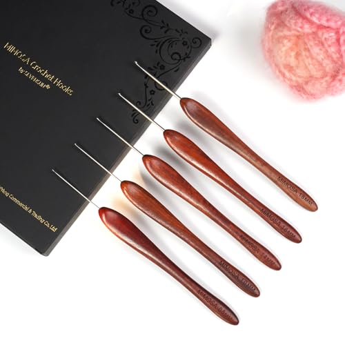 Image of SEVENSUN Mimosa Crochet Hooks Set 5 Pack of 0.8mm 1.0mm 1.4mm 1.6mm 1.8mm Crochet Hook, Hand Polished Ergonomic Crochet Hooks, Stainless Steel Crochet Hook, Crochet Needle Set