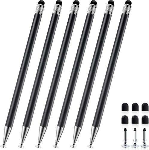 ChaoQ 2-in-1 Stylus Pen for Touchscreen, 6pcs High Sensitivity and Precision Stylus Pens for iPad iPhone Android Suitable for All Touch Screens (Black)