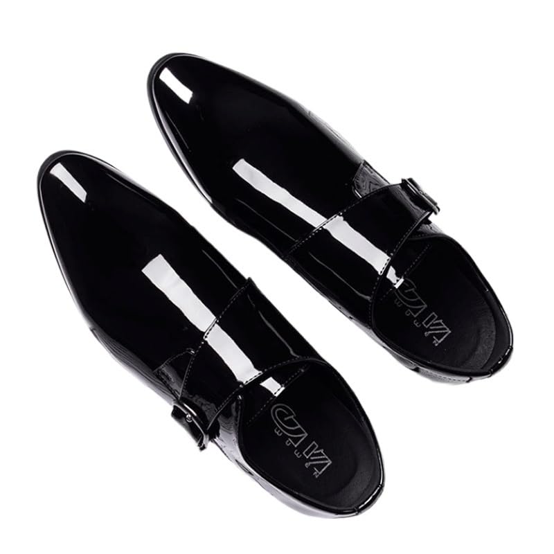 Men's Business Wingtip Dress Shoes Slip On Pointed Toe Classic Formal Business Shoes Faux Patent Leather Oxford Shoes