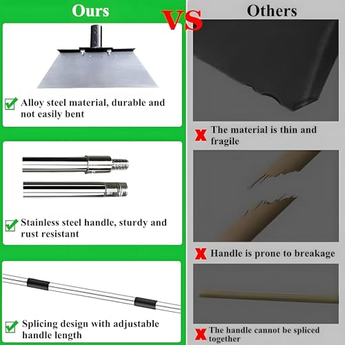 Multifunktionale Gartenschaufel mit Stiel(200cm),32 cm Reinigungsschaufel, Unkrautentferner Schaufel, Gartengeräte Unkraut, Schaber Werkzeug Garten, Zum Schaufeln von EIS, Schnee, Gras, Erde und Moos