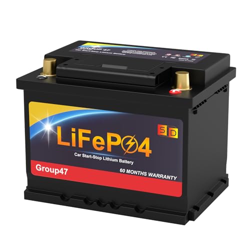 BCI Group 47 H5 Size Lithium Car Battery, 12V 512WH 600CCA Start and Stop LiFePO4 Automotive For Car Dimensions 9.6