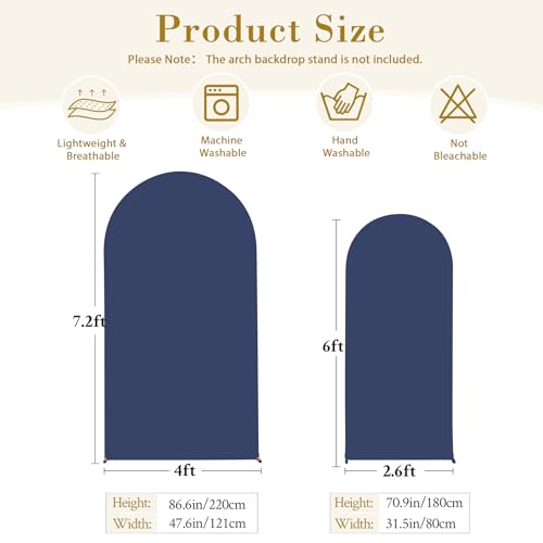 Image of Navy Blue Arch Cover 2 Set-7.2FT, 6FT Arch Backdrop Cover Spandex Fitted Wedding Arch Stand Covers for Bridal Shower Wedding Baby Shower Birthday Party Banquet Photo Background Decorations