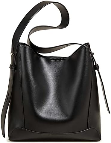 FOXLOVER Small Hobo Shoulder Bags for Women, Mini Ladies Bucket Bags Designer Genuine Leather Handbag Purse (Black)