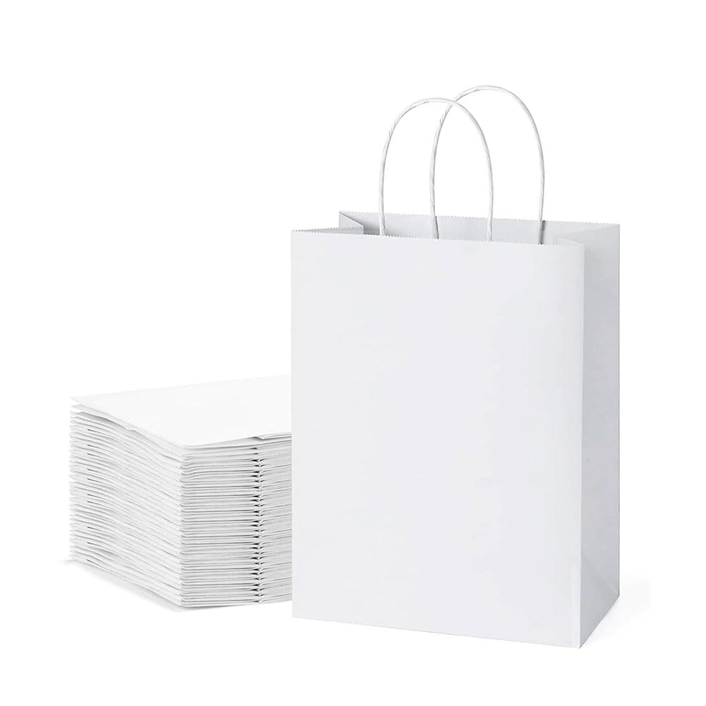 Hostelpak | Bolsa papel asa rizada 18x8x24 Blanca, embalaje resistente para comercios, presentación profesional de productos, solución de embalaje sostenible (Blanco)