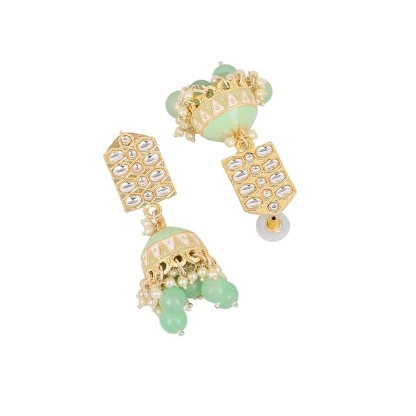 Gehena By Estele Gold Plated Traditional Meenakari Jhumka Earrings with Pearl Beaded Earrings for Girl's and Women - Image 6