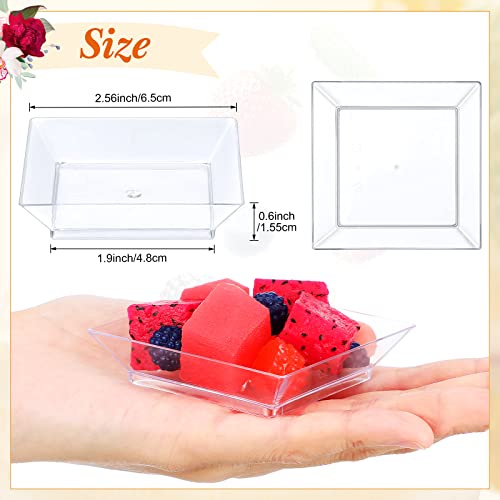 Gandeer 200 Pieces Mini Square Dessert Plates 2.5 X 2.5 Inch Disposable Appetizer Plates Small Clear Plastic Plates For Dessert Salad Appetizer Sauces Tastings Cake Wedding Party Serving #TOP2