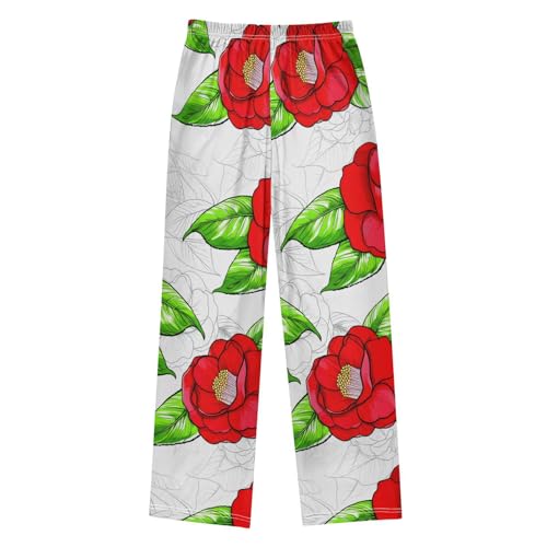 J JOYSAY Camellia Flower Foliage White Pajamas Pants Soft Long Pajama Bottoms Lounge Sleep Pants Size S-XL2