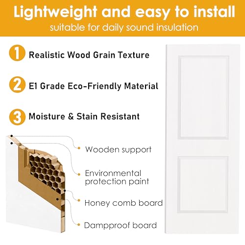 Image of 24 inch x 80 inch Sliding Pocket Interior Door, 2-Panel Hollow Core Pantry Door with Frame and Hardware Kit, Lightweight Closet Door, Waterproof PVC Surface, Easy to Install