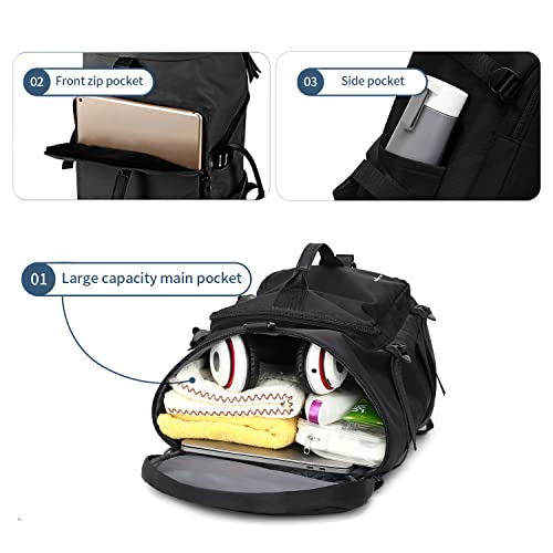 Gym Bag Backpack 4 Ways For Women And Men, Travel Duffel Bag Backpacks For Sports, Gyms Weekend Water Repellant Dufflebag With Shoe Compartments, Lightweight Adjustable Strap Carryon Gymbag, Black #TOP4
