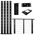 Muzata 4Pack Cable Railing Post Black Square Weldless Flat top 36’’x2’’x2’’ Stainless Steel Pre-Drilled for Wood Concrete Surface Mount Deck Balustrade Invisible PS02 BH4S, PT1 PT2 PT6