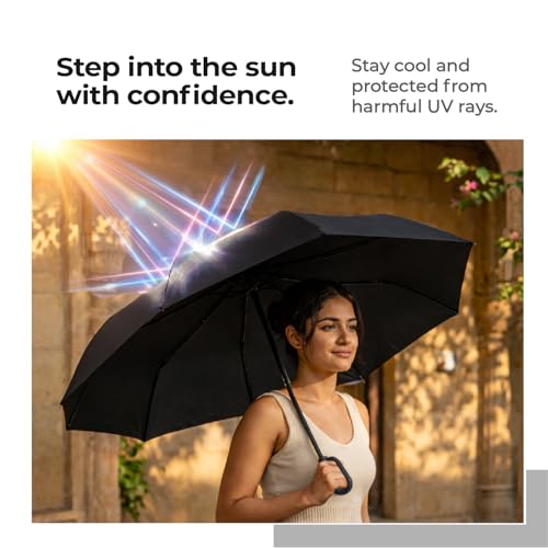 Image of Lifelong UV Umbrella with Novelty Carabiner Handle | 3-Fold Travel Umbrella for Rain | Windproof & Compact for Sun Protection | Auto Open & Close | 8 Ribs Men & Women (Black)