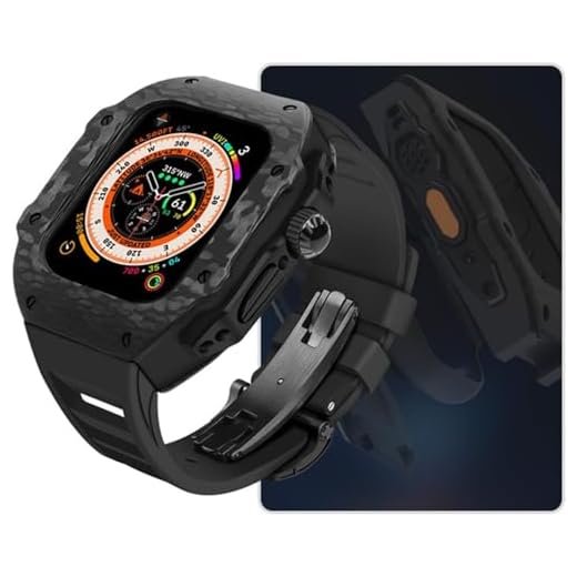 KGDHB Caixa de relógio de fibra de carbono pulseira de borracha de flúor, para Apple Watch Ultra 8 7 6 5 4 SE, kit de modificação de pulseira de borracha para relógio esportivo, para série Iwatch 44mm