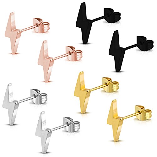 Stainless Steel Lightning Bolt Flash Thunder Button Stud Post Earrings