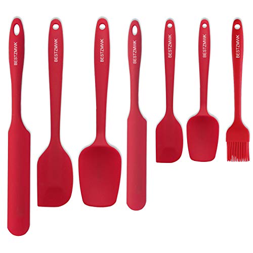 Silicone Spatula - 7 Spatulas Silicone Heat Resistant - Mini Rubber Spatula Set - Cooking Spatulas for Nonstick Cookware - Colorful Baking Kitchen Spatula Set - One Piece Design Spoon (Red)