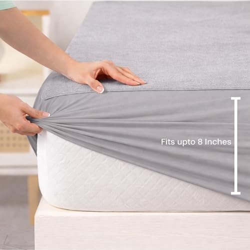 Image of Mattress Protector King Size, Terry Cotton Waterproof Bed Protector King Size, 78x72x8 Inch, Breathable Noiseless Ultra Soft, Elastic Fitted Mattress Cover | Bed Cover (Grey)