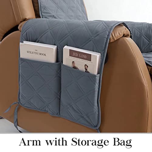 Tomoro Non-Slip Quilted Recliner Cover - 100% Waterproof Recliner Chair Slipcover Furniture Protector With 5 Storage Pockets, Washable Couch Cover With Elastic Straps For Kids And Pets #TOP4