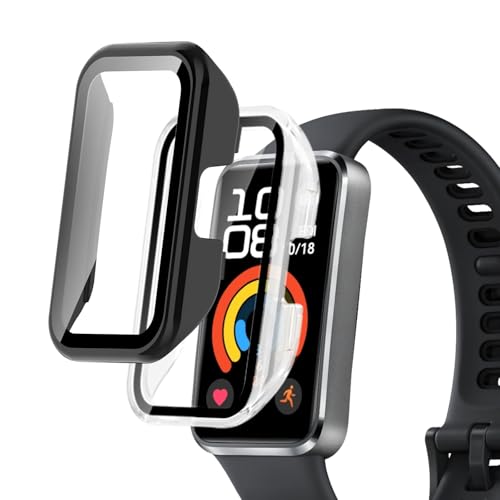 �y2���Z�b�zFor HUAWEI Band 10/Band 10 Aluminum Edition �P�[�X �K���X�t�B����+PC�t���[�� ��̌^ �ی�t�B���� Greerass �S�ʕی�P�[�X �����ߗ� �S�ʕی� �ϏՌ� �w��h�~ �������� �h���h�o ����