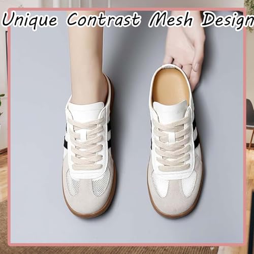 Women's Fashionable Contrast Mesh Design Lace Up Walking Shoes,Female All-Match Round Toe Shoes3