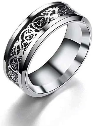 Men's Gold Dragon Scale Dragon Pattern Beveled Edges Celtic Rings Jewelry Wedding Band 10