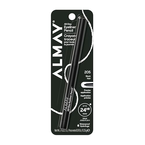 Almay All-Day Eyeliner Pencil, Hypoallergenic, Cruelty-Free, Oil-Free, Fragrance-Free, Ophthalmologist Tested, Long Wearing and Water Resistant (Packaging May Vary), 205 Black, 0.01 oz
