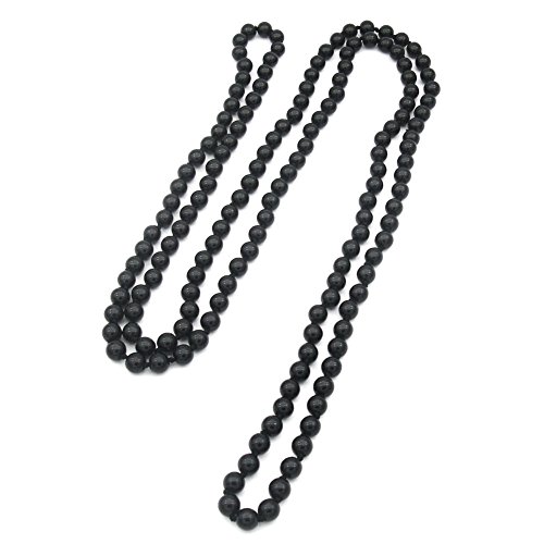 JSEA 57'' Length 8mm Simulated Glass Pearl Long Necklace Multi Layer Statement Necklace Women (Black)