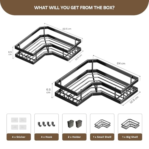 Image of amazon basics 2 Pack Heavy Bathroom Organiser Without Drill | Premium Bathroom Accessories Set | Washroom Storage Organizer | Wall Rack & Bathroom Corner Shelves