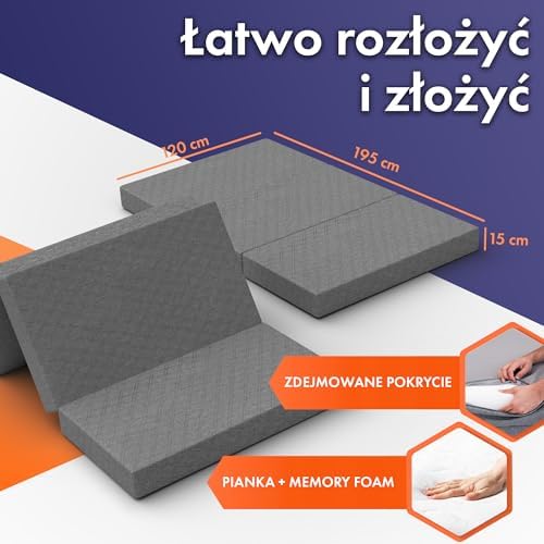 Materac Składany 120 x 200 dla Gości - Materac do Łóżka dla Wygodnego Snu - Składany Materac dla Gości Dwuosobowy Materac - Materac Podróżny