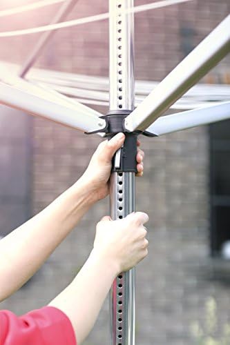 Brabantia - Lift-O-Matic - 50 Metres of Clothes Line - Adjustable in Height - UV-Resistant & Non-Slip Lining - Umbrella System - with Ground Spike 45 mm, Cover & Peg Bag - Metallic Grey - ø 295 cm