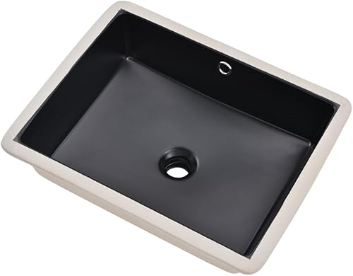 Fregadero de baño rectangular de 20 x 15 pulgadas, color negro, de porcelana, cerámica, arte moderno, lavabo bajo encimera con desbordamiento