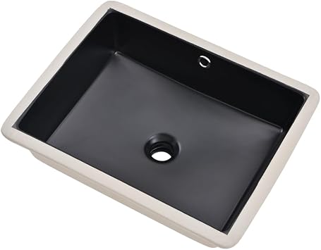 Undermount Bathroom Sink Rectangle, 20"x15" | Black Bathroom Vessel Sink Porcelain Ceramic Modern Art Lavatory Vanity Under Counter Basin with Overflow