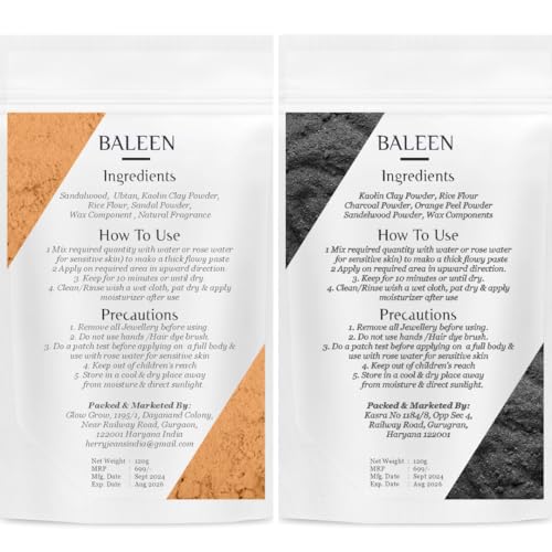Image of BALEEN Charcoal + Ubtan & Sandalwood for Women Bikini & Body Wax Powder 120g (Pack of 6) | Herbal & Painless Hair Removal | No Irritation or Rashes | Natural Wax Powders For Smooth Skin Wax Powder