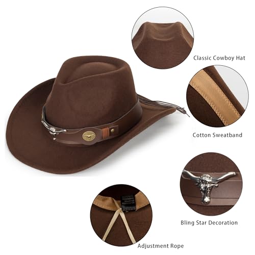 Image of Women-Classic-Western-Cowboy-Shapeable-Hat - Men-Roll-Up-Wide-Brim-Felt-Fedora-Hats-Cowgirl-Hat with Belt Buckle(M-L)
