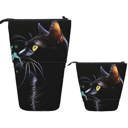 FZQVSLCM 伸縮式筆箱 猫と蝶 立ちペンホルダー ポップアップ式鉛筆ポーチ かわいい スタンドアップコスメバッグ 旅行メイクバッグ ポータブル トイレタリーバッグ レディース メンズ オフィス用品
