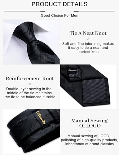 Image of DiBanGu Plaid Ties for Men Silk Checkered Necktie and Pocket Square Cufflinks Tie Clip Set with Gift Box for Wedding Business
