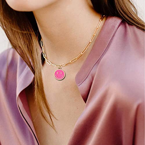 Smile Pendant Necklace Smile Face Chain Necklace Paperclip Necklace Cute Round Pendant Necklace Preppy Jewelry for Women Girls2