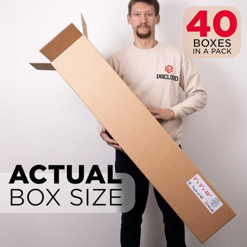 Image of Tall Cardboard Boxes 9 inchL x 9 inchW x 48 inchH (Pack of 40) - USA-Made Packing Boxes for Moving, Shipping, or Storage - USPS, UPS, FedEx Approved - Professional Packing Supplies for Moving