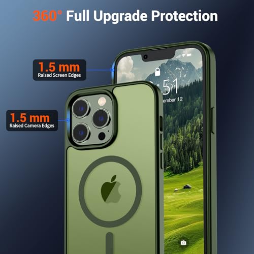 Image of SUPFINE Magnetic for iPhone 13 Pro Case (Compatible with MagSafe) (Military Grade Drop Protection) Slim Translucent Matte Shockproof with Anti-Fingerprint Phone Case,Cangling Green