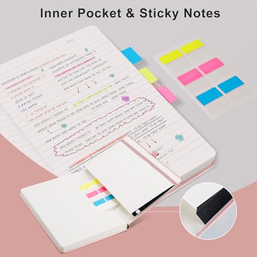 EMSHOI A5 Notebook Lined Journal - 120gsm Thick Paper, Hardcover Leather Notebook for Women Men College Ruled with 160 Pages, Journal Stencils, Inner Pocket, 21 x 14.5 cm - Rose Gold - Image 3