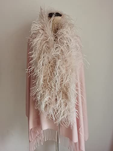 Women's Faux Cashmere Cape With Real Ostrich Feather Collar Shawl Wrap Winter Warm2