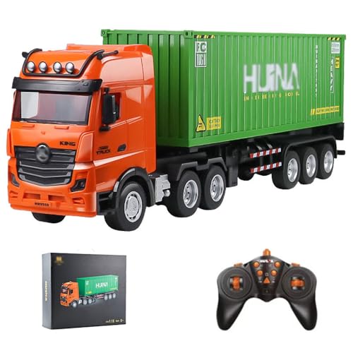 FANXMF RC Semi Truck and Trailer 1/18 Remote Control Carrier Van Transport Vehicle 22.6IN 2.4G 9CH Semi Container Truck Construction Truck Engineering Vehicle with LED Lights & Music Xmas Gift