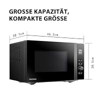 Toshiba MV-AM20T(BK) Mikrowelle/Solo-Mikrowelle/ 20 L/ 800 W/ 5 Leistungsstufen/ 12 Automatikprogramme/Emaille Innenraum/einfach zu reinigen/Auftaufunktion/Glasdrehteller (24,5 cm) /Schwarz – Ansicht 7