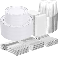 800pcs White and Sliver Plastic Dinnerware Set