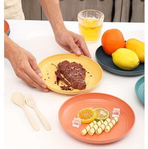 Image of Lightweight & Unbreakable Dinnerware Perfect for Kitchen, Dessert, Christmas, Housewarming, Anniversary, Formal Dinner Eco Friendly Microwavable Dishwasher Safe (20cm+23cm, Yellow, Pack of 6)