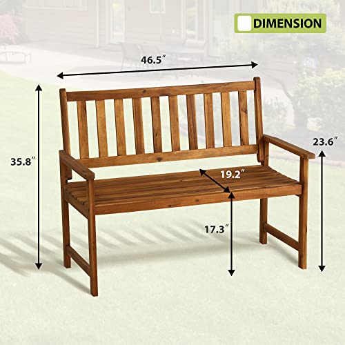 Borgeby Outdoor Patio Bench Acacia Wood Garden Bench Park Bench Front Porch Furniture With 2-Person Slatted Seat, Ideal Armrest For Park,Porch,Yard,Weight Capacity 350 Lbs(Natural Oiled) #TOP2