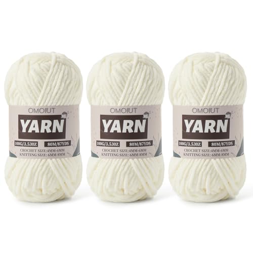 Image of Fluffy Chenille Yarn for Crocheting - Baby Yarn for Crocheting Soft Blanket - 3 Pack of 100g /(87.4yds) Crochet Amigurumi Chunky Yarns - Super Bulky 5 Velvet Yarns (3 White)