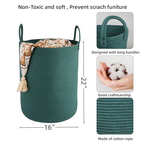 Image of XUANGUO Cotton Rope Laundry Basket Hamper for Clothes Large Dark Green